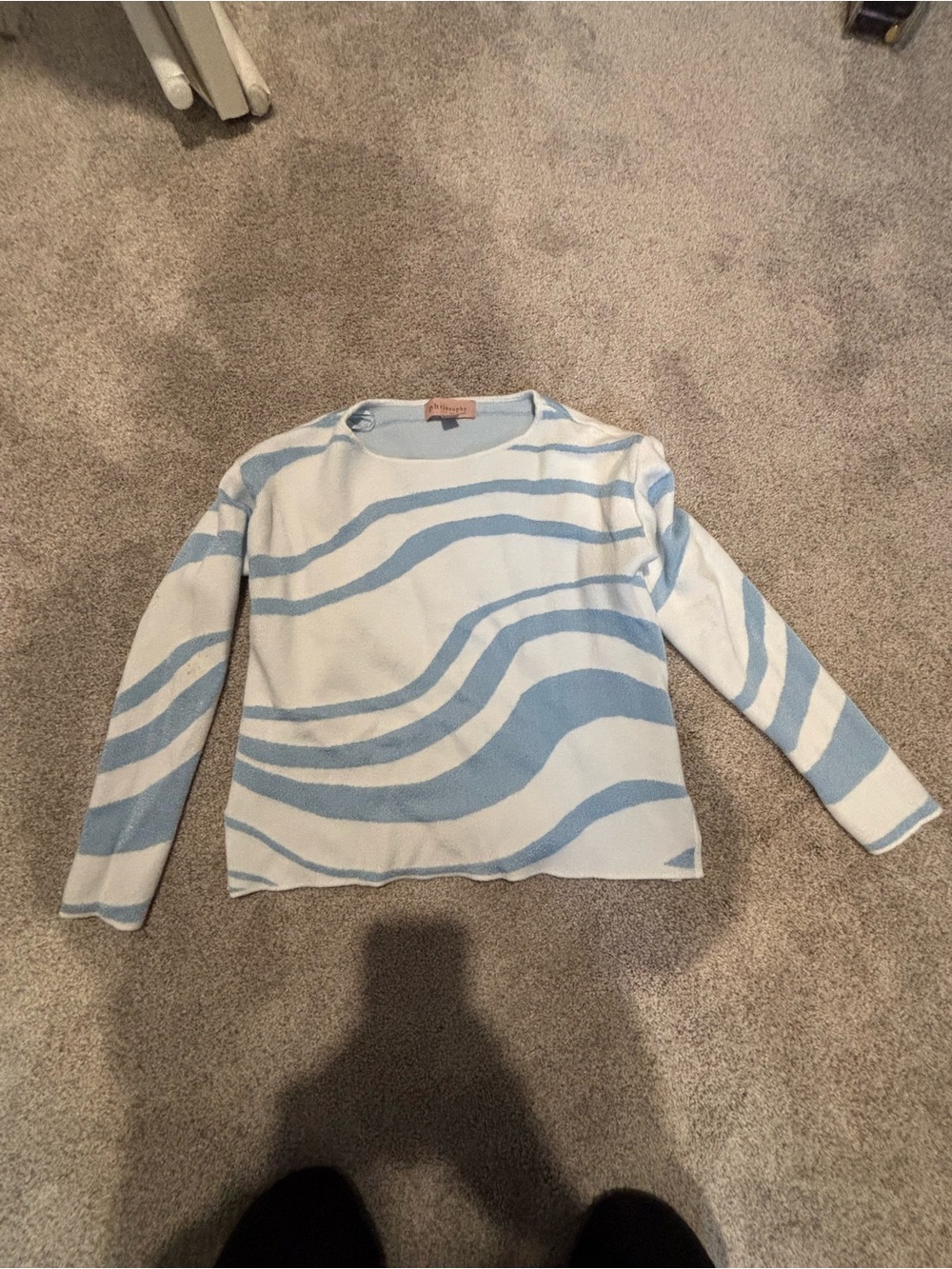 Philosophy Light Blue and White Wave-Print Long Sleeve Top